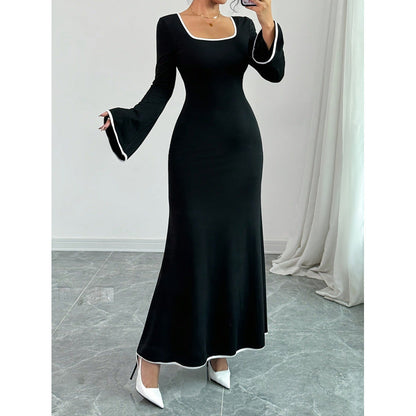 Women's Elegant Maxi Dress with Wide Sleeves and Square Neckline NOVAE