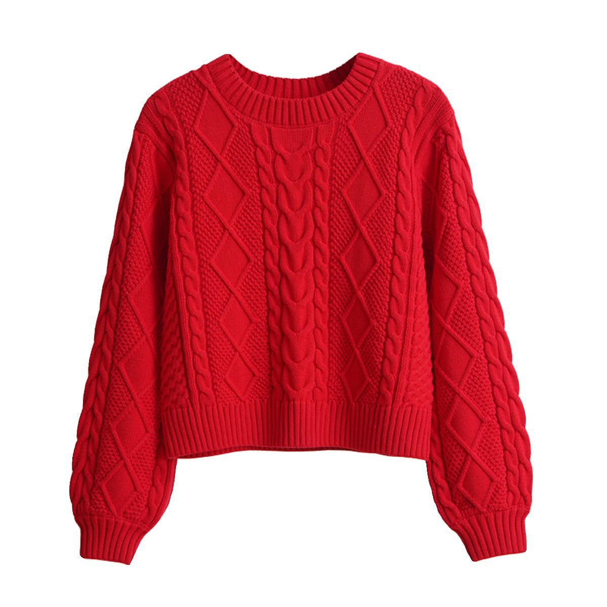 Women's chunky knit sweater with creative cable pattern and wide sleeves NOVAE