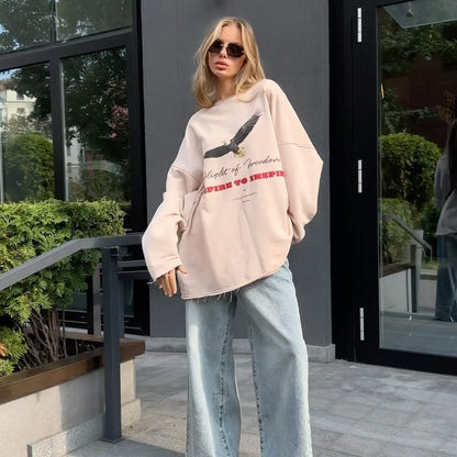 Women's oversized sweatshirt with creative graphic cut and casual design NOVAE