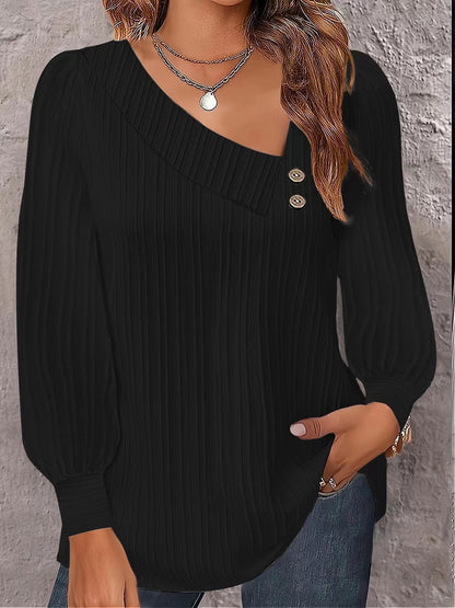 Women's stylish and elegant top with asymmetrical neckline and button placket NOVAE