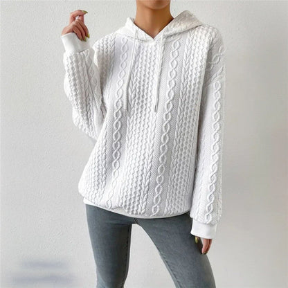 Women's High-Quality Knitted Sweater with Hood and Decorative Cable Pattern NOVAE