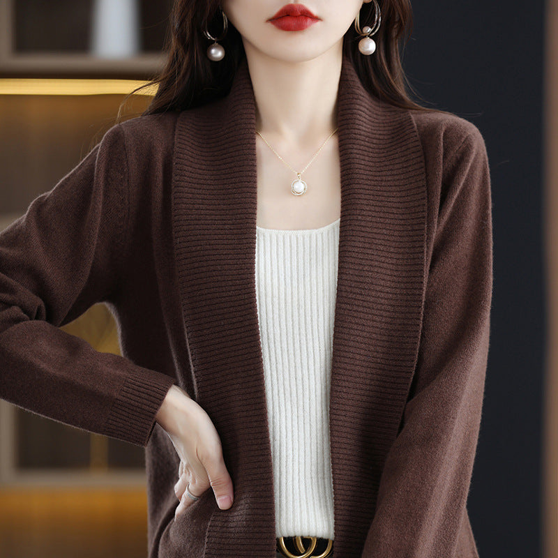 Women's cardigan with elegant ribbed texture and open cut NOVAE