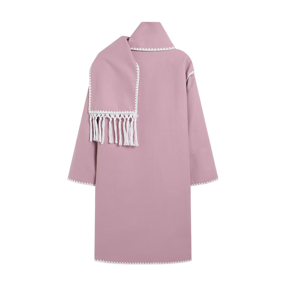 Women's elegant transitional coat with fringed trim NOVAE