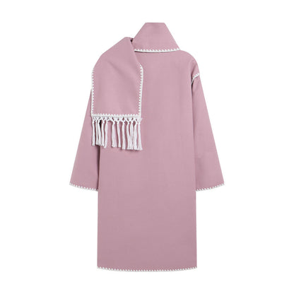 Women's elegant transitional coat with fringed trim NOVAE