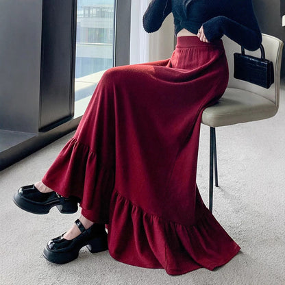 Women's maxi skirt with gathered flounce hem and elastic waistband NOVAE