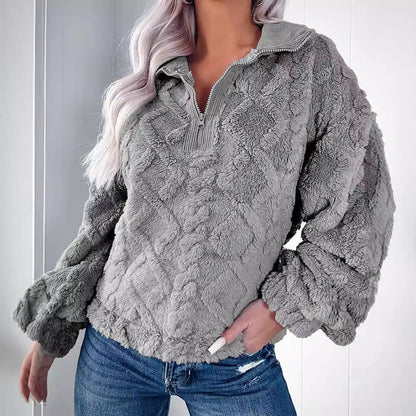 Women's Cozy Fleece Pullover with Half Zip and Volume Sleeves NOVAE