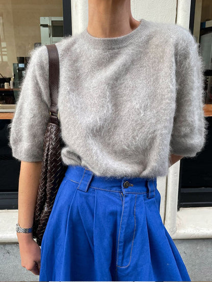 Women's fluffy short-sleeved sweater in an elegant design NOVAE