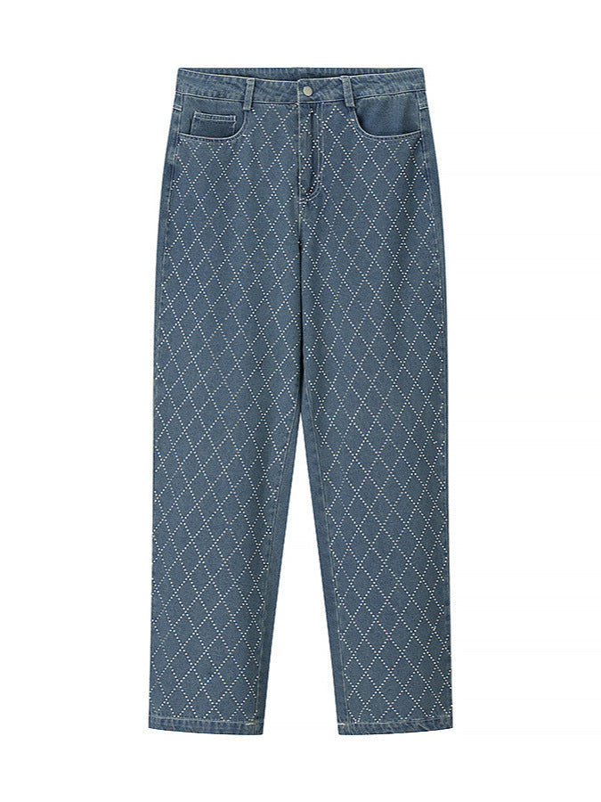 Women's high-waisted jeans in a modern check pattern NOVAE