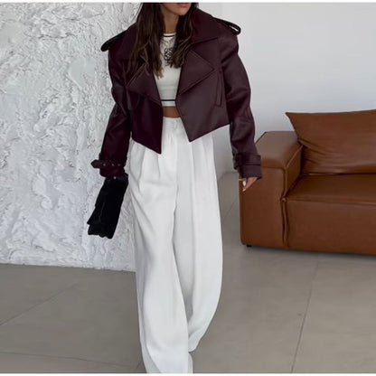 Women's trendy biker leather jacket with oversized cut NOVAE