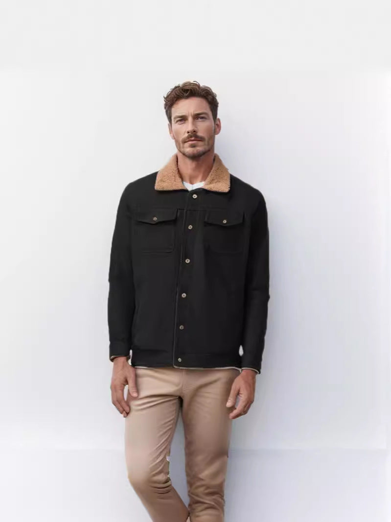 Men's casual jacket with faux fur collar and practical pockets NOVAE