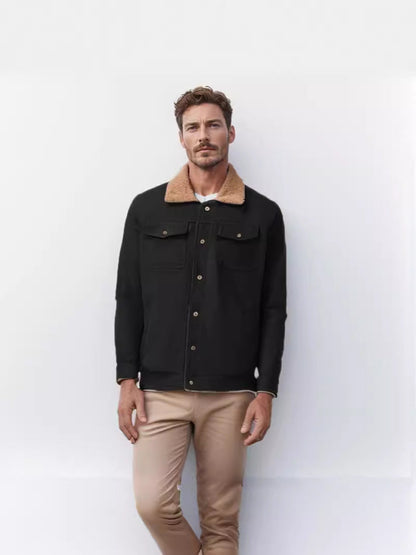 Men's casual jacket with faux fur collar and practical pockets NOVAE