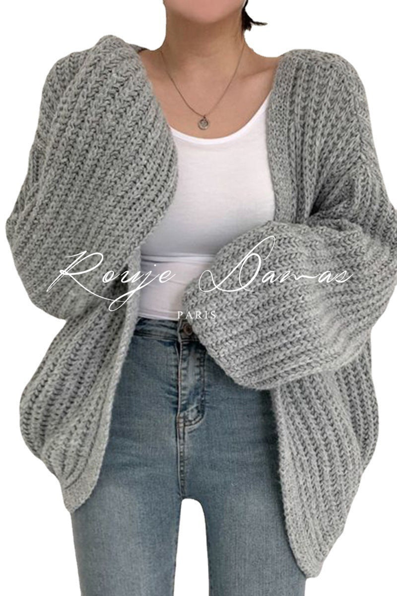Women's chunky knit cardigan with a relaxed fit and voluminous sleeves NOVAE