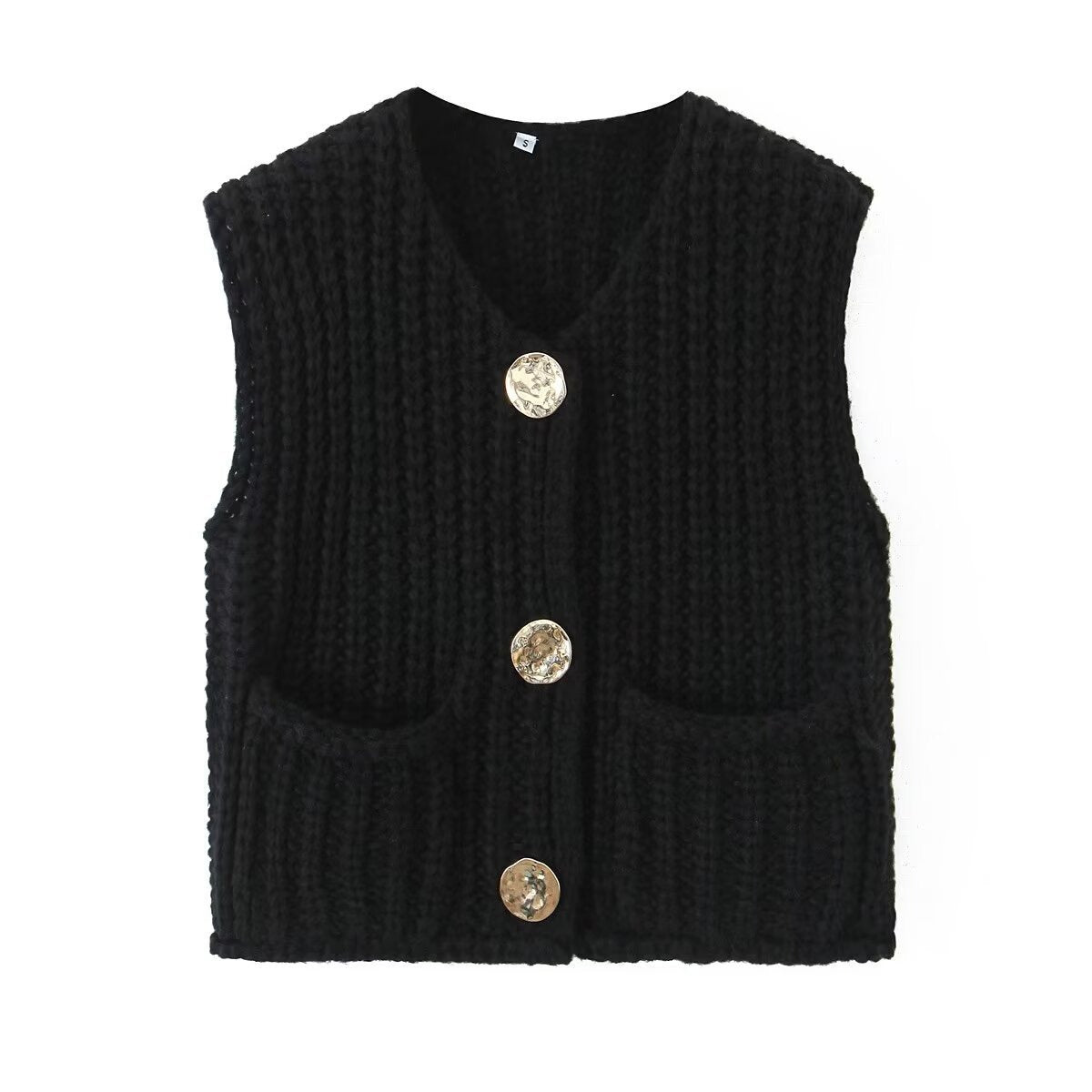 Women's knitted vest with decorative button closure NOVAE