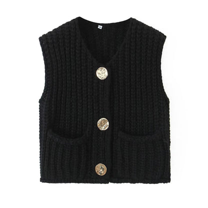 Women's knitted vest with decorative button closure NOVAE