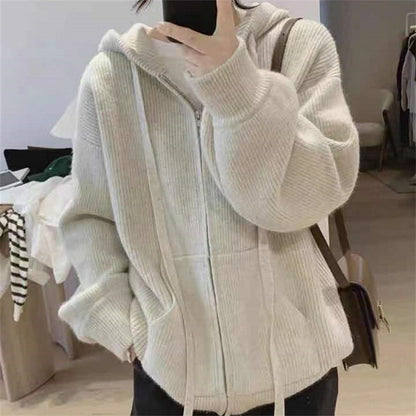 Women's hooded jacket with trendy ribbed knit design and practical pockets NOVAE