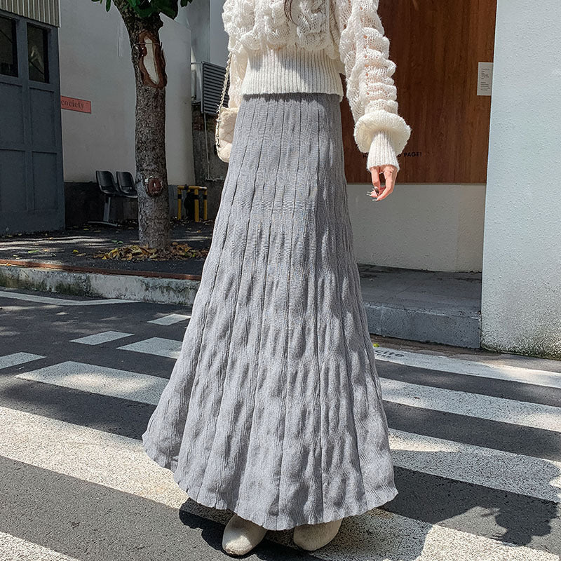 Women's maxi skirt with sophisticated ribbed design and elasticated waistband NOVAE