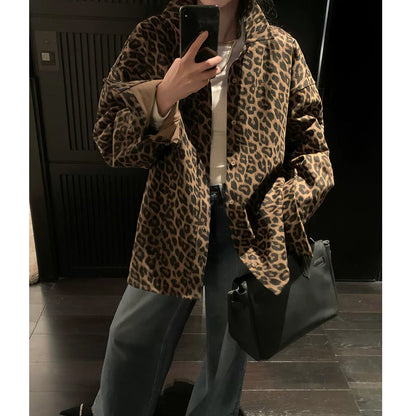 Women's oversized shirt jacket in fashionable leopard print NOVAE
