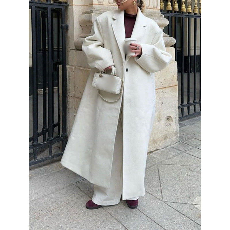 Women's Elegant Maxi Wool Coat in Minimalist Design NOVAE