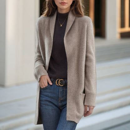 Women's Cozy Knit Coat with Open Cut and Practical Pockets NOVAE