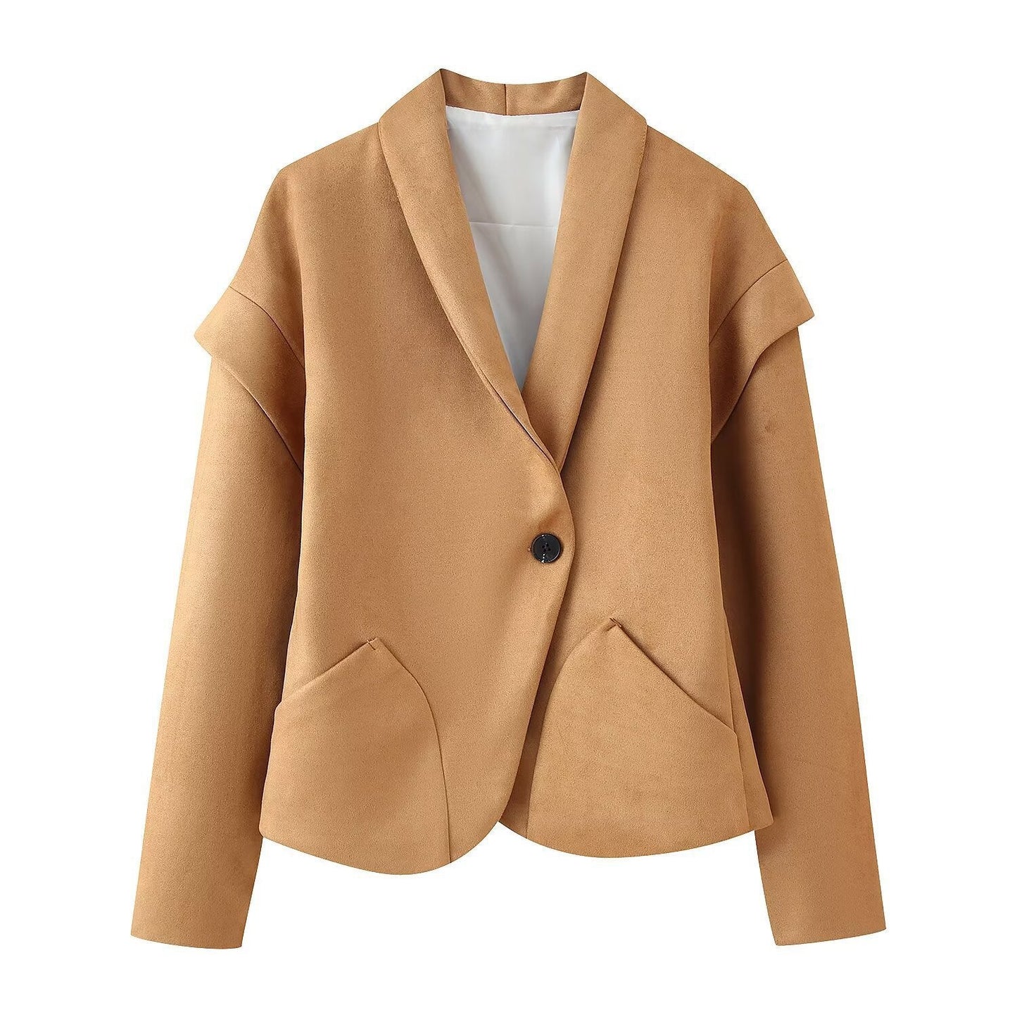 Women's fashionable blazer jacket with generous pockets and asymmetrical cut NOVAE
