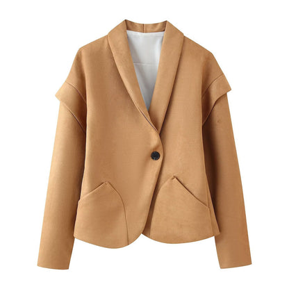 Women's fashionable blazer jacket with generous pockets and asymmetrical cut NOVAE