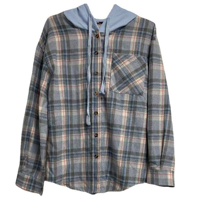 Women's nostalgic checked blouse with hood and button closure NOVAE