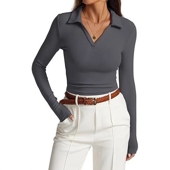 Women's fitted long-sleeved shirt with collar NOVAE
