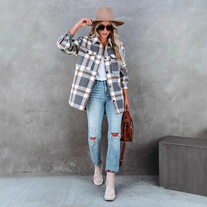 Women's checked overshirt jacket with a relaxed fit and pockets NOVAE