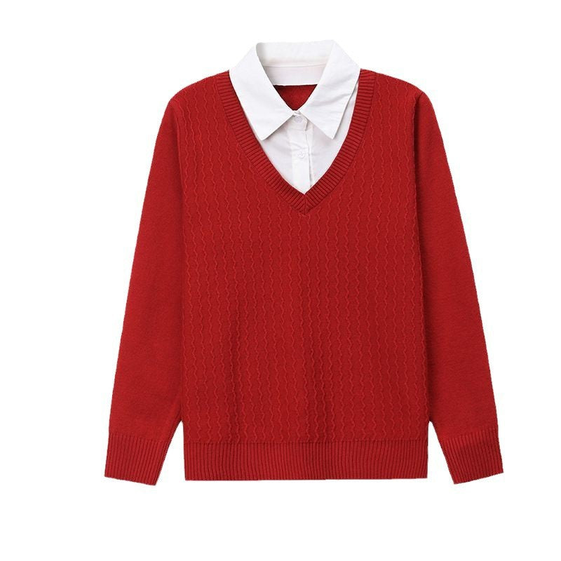 Women's V-neck knit sweater with textured design NOVAE