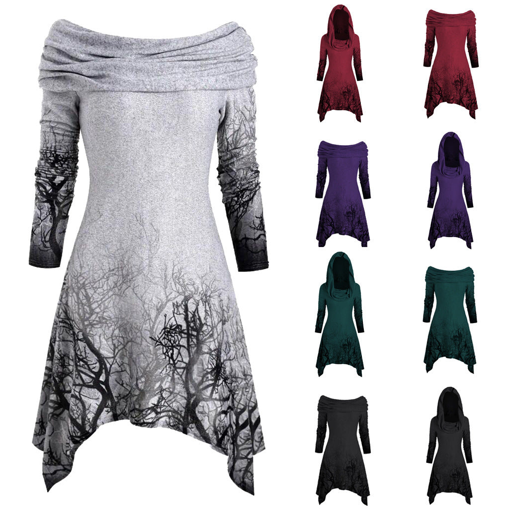 Women's hooded dress with graphic tree design NOVAE