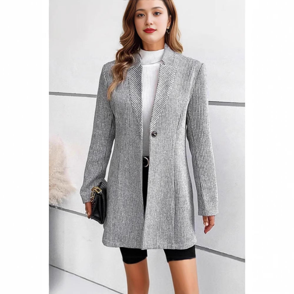 Women's elegant knit blazer with lapel collar and subtle ribbed texture NOVAE