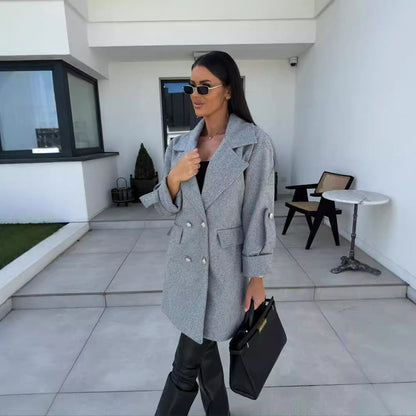 Women's Elegantly Cut Oversized Blazer with Double-Brown Buttons NOVAE