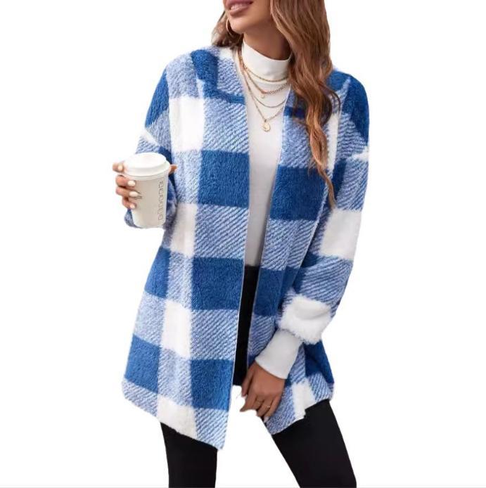 Women's long plaid coat made of soft material NOVAE