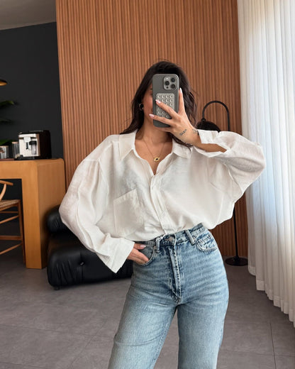 Women's oversized blouse shirt in soft linen fabric NOVAE