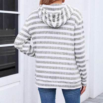 Women's Casual Hoodie with Striped Design and Practical Pockets NOVAE