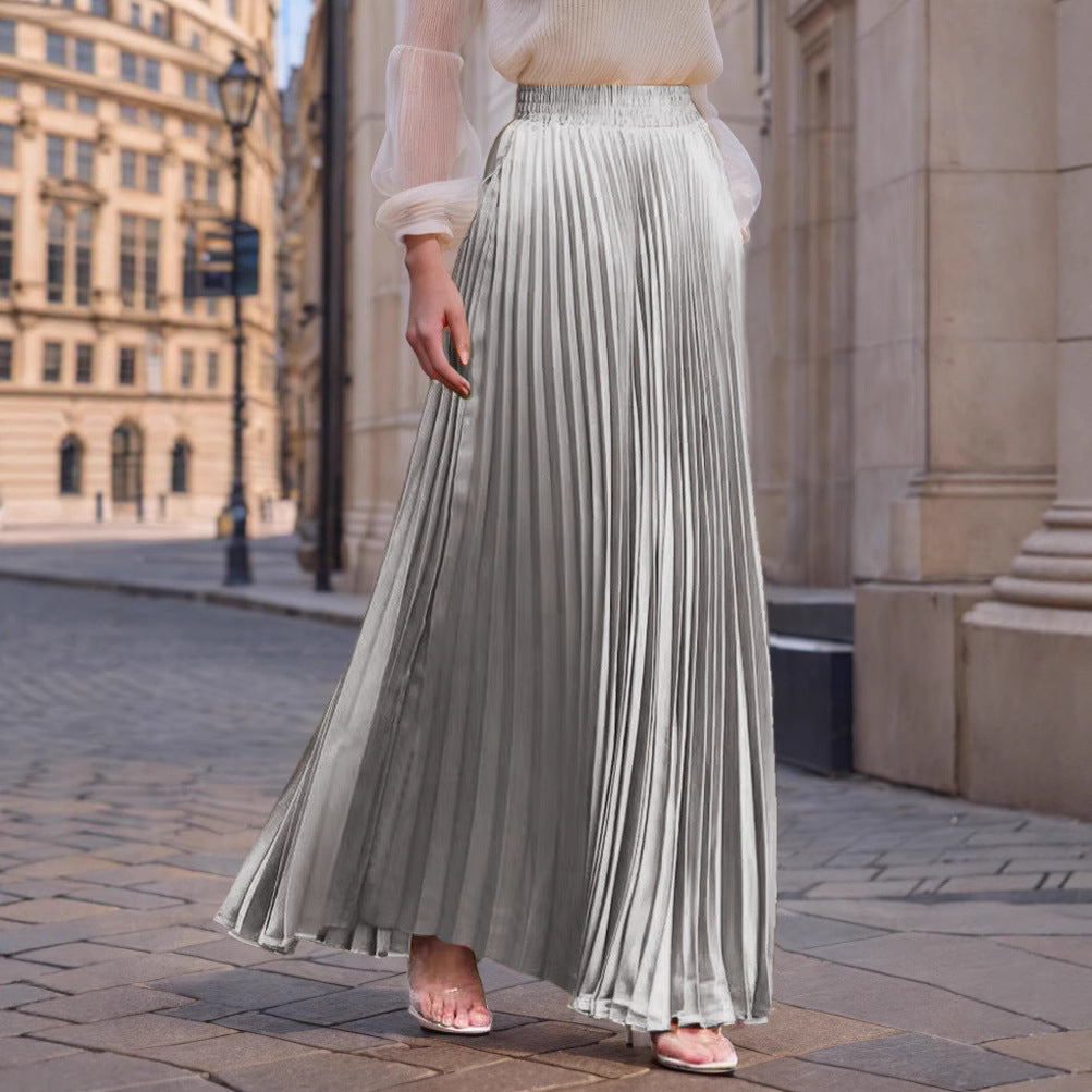 Women's pleated maxi skirt with elastic waistband and flowing cut NOVAE