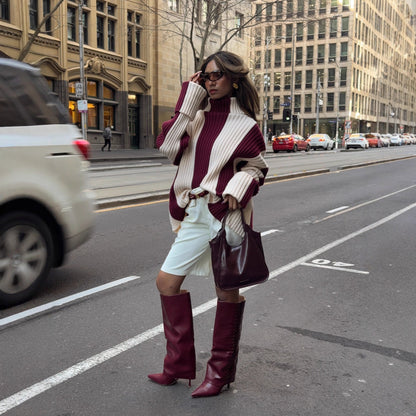 Women's fashionable knit sweater with a chic rib pattern and casual sleeves NOVAE