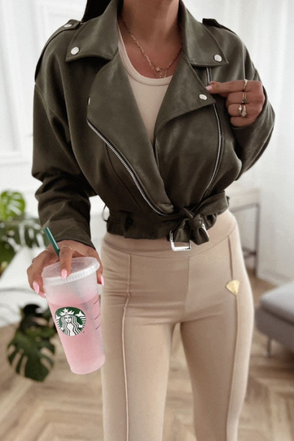 Women's biker jacket made of high-quality imitation suede with a tailored cut and side zippers NOVAE