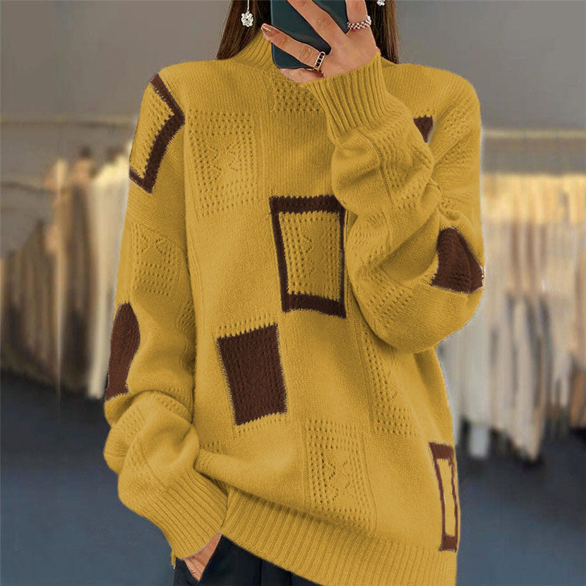Women's fashionable sweater with structured patchwork pattern NOVAE