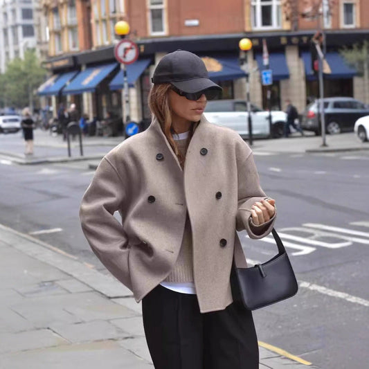 Women's wool jacket with double button placket and wide cut NOVAE