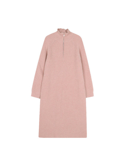 Women's knit dress with high collar and zipper NOVAE