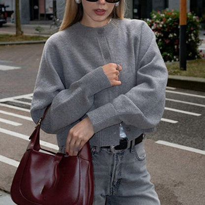 Women's Fashionable Short-Sleeve Sweater with Balloon Sleeves NOVAE