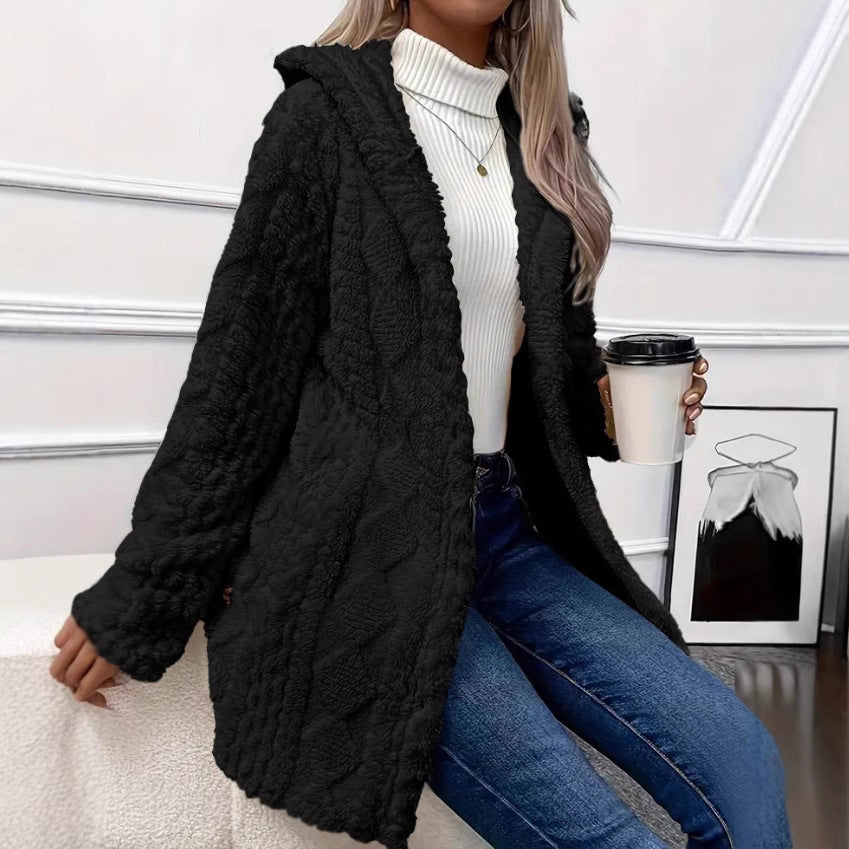 Women's cozy oversized coat with hood and button placket NOVAE