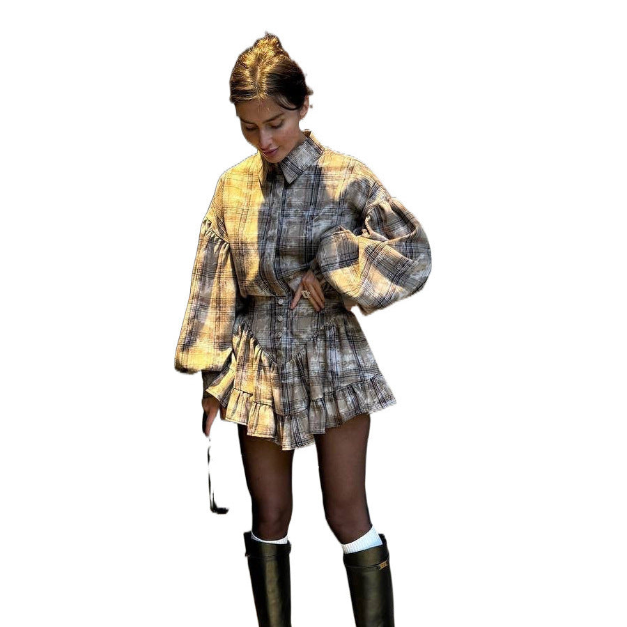 Women's Checkered Blouse and Skirt Set NOVAE