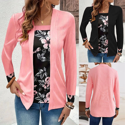 Women's elegant and casual long jacket with floral design NOVAE