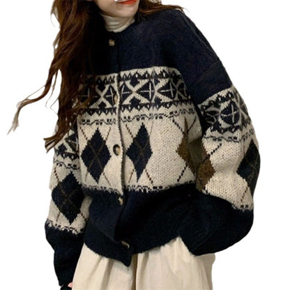 Women's chunky knit jacket with decorative Norwegian pattern NOVAE