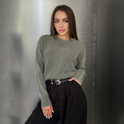 Women's chunky knit sweater with fashionable rib pattern NOVAE