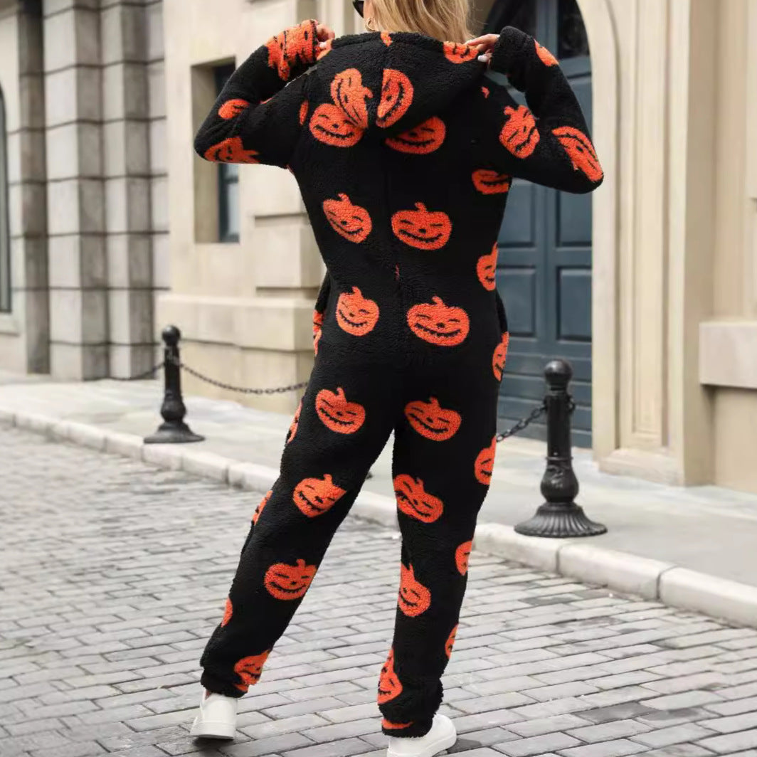 Women's Cozy Halloween Jumpsuit with Hood and Snuggly Fleece NOVAE