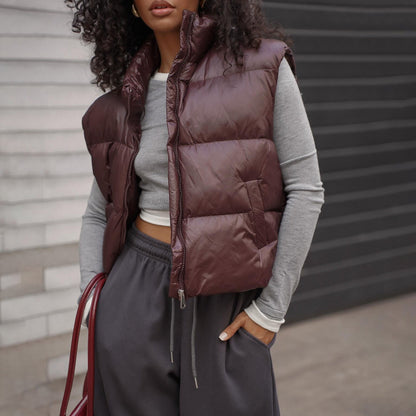 Women's quilted vest with high collar and practical zipper NOVAE