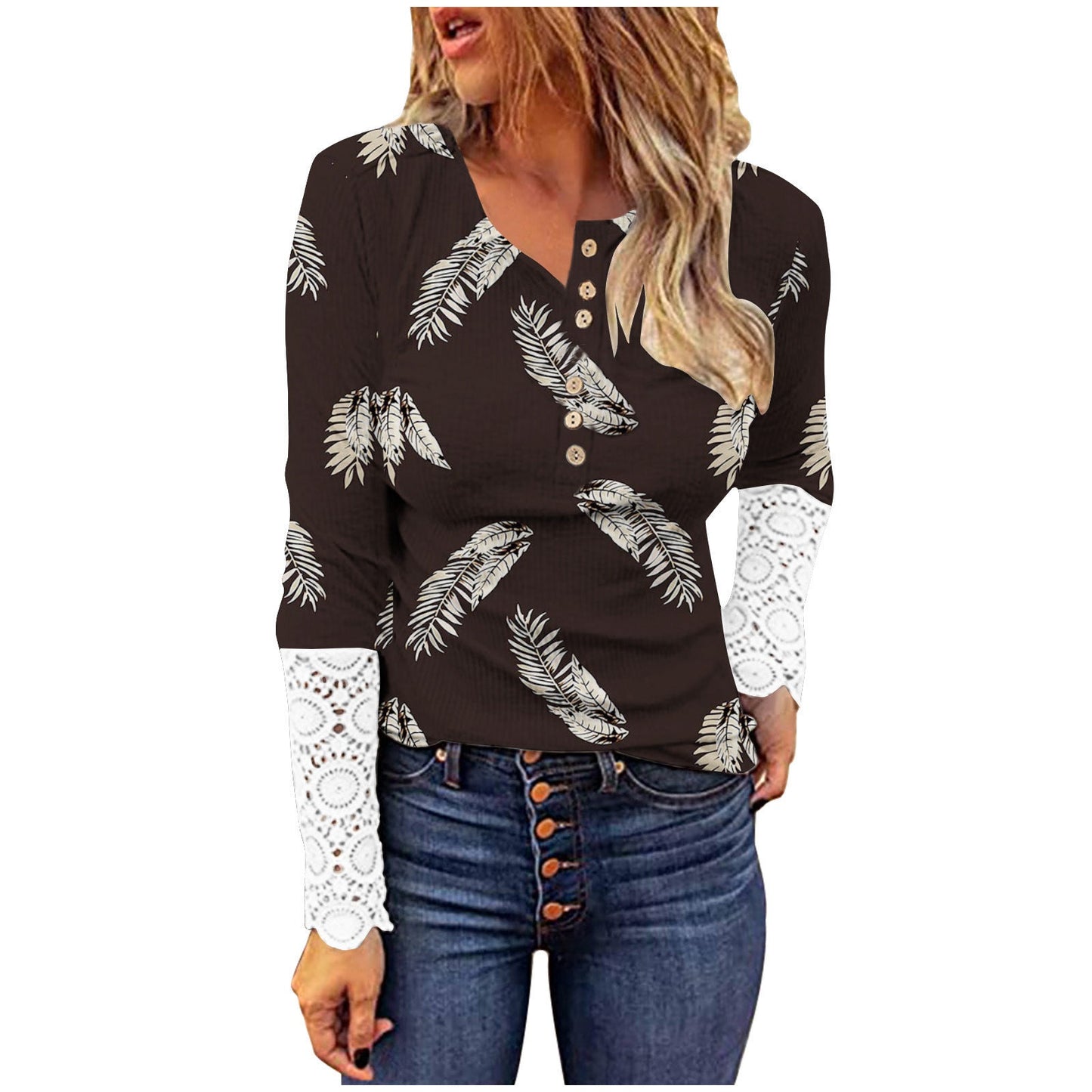 Women's long-sleeved T-shirt with lace and modern leopard print NOVAE